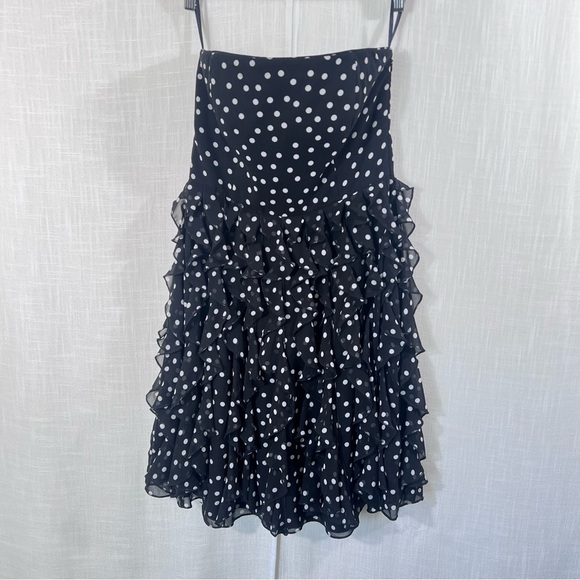 White House Black Market Polka Dot Ruffle Tiered Strapless Dress Size 10 - Picture 1 of 13